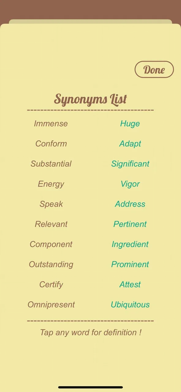 Synonyms Quiz | Permainan | XWorld